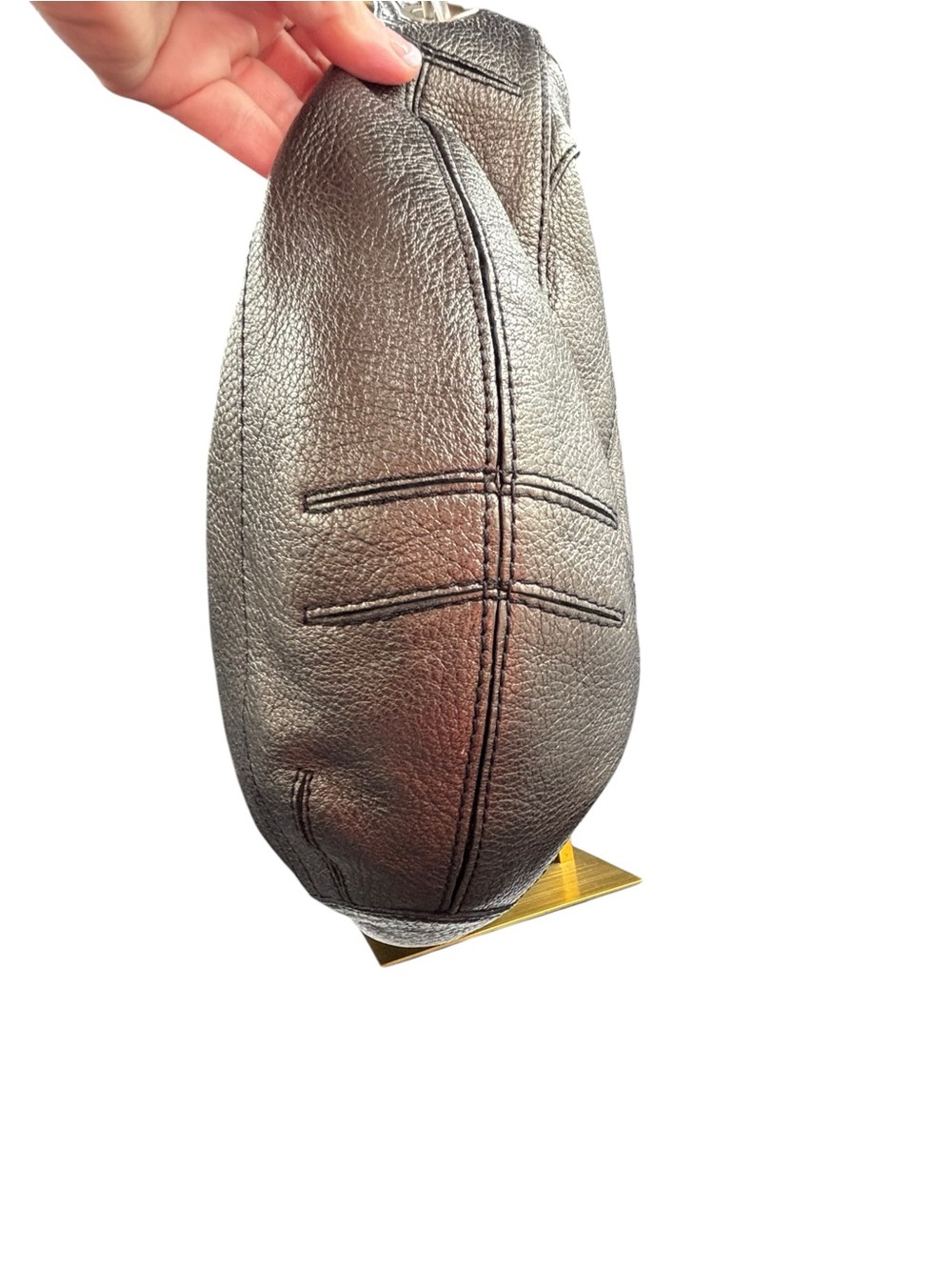 Banana Republic Bronze Metallic Pebbled Leather Hobo Shoulder Bag - Picture 9 of 13
